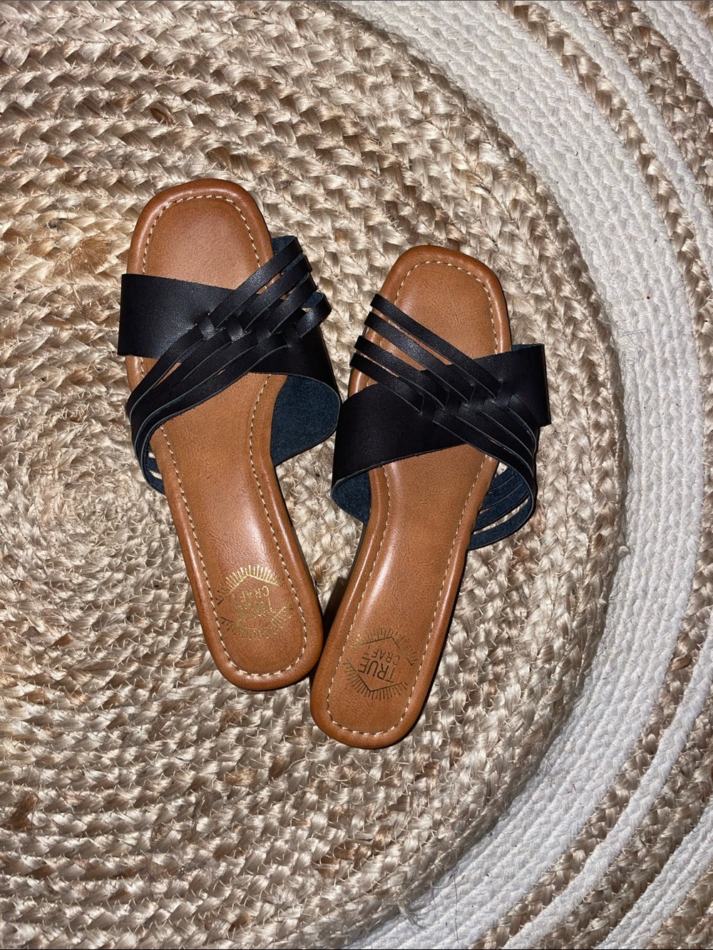 True Craft Women's Dark Brown Braided Slide Mules